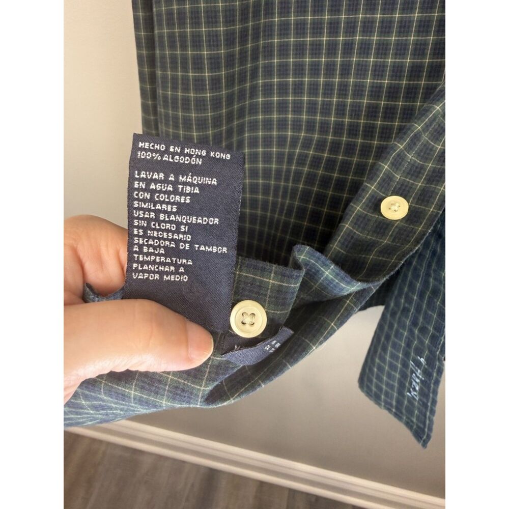 Y2K Nautica Men's Green and Navy Plaid Long Sleeve Button Down Size XL - Picture 8 of 15
